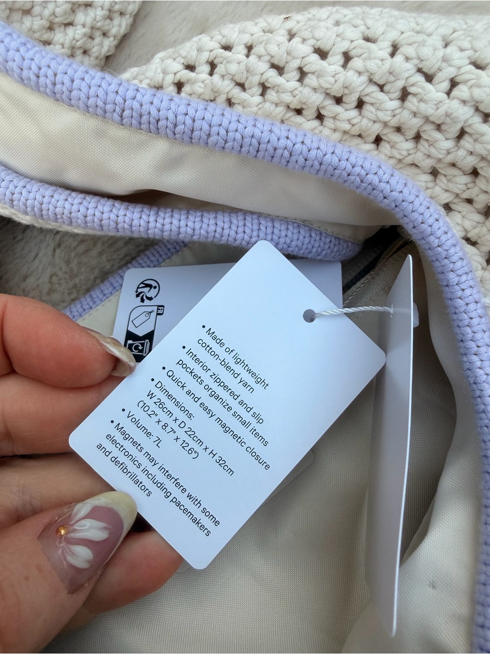 NWT lululemon athletica Cream Crochet Shoulder Bag with Lavender Trim - Picture 12 of 13